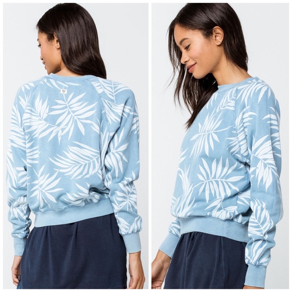 Billabong Wild Palms Womens Crew Sweatshirt light blue size medium - Picture 2 of 4